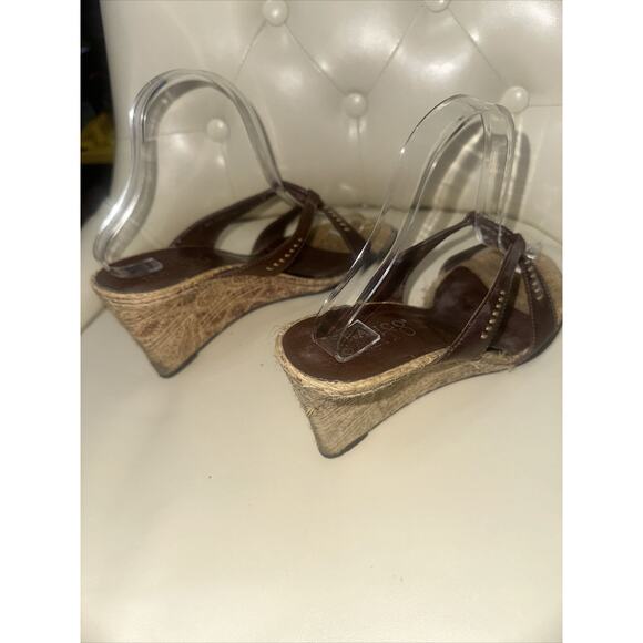 Franco Sarto Brown Wedge Mule Sandals Strappy Tan Size 9.5 - Picture 7 of 11
